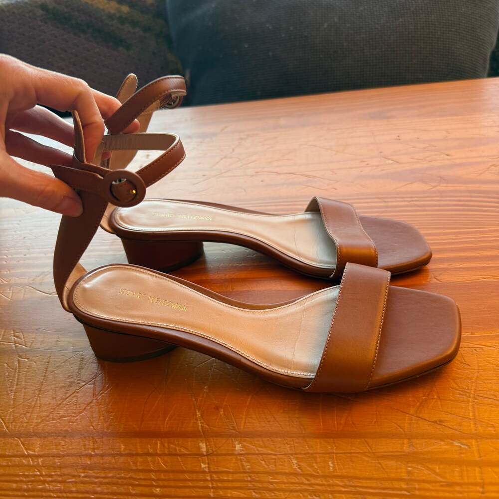 Stuart Weitzman brown ankle wrap open toe sandals